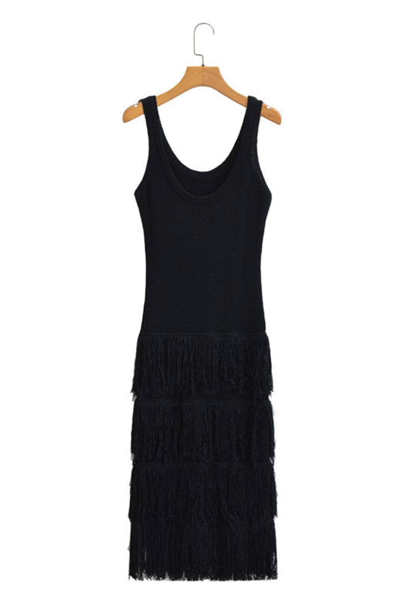 Fringe Sleeveless Midi Dress