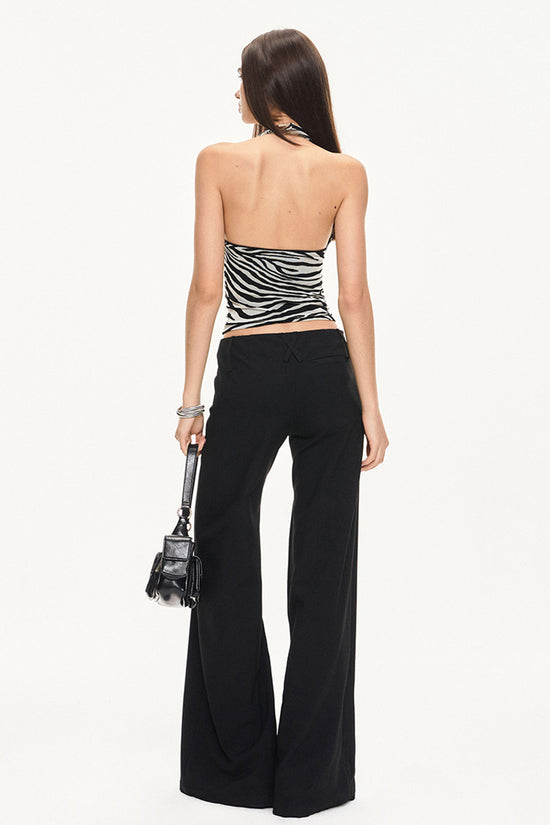 Zebra Print Halter Neck Ruched Top