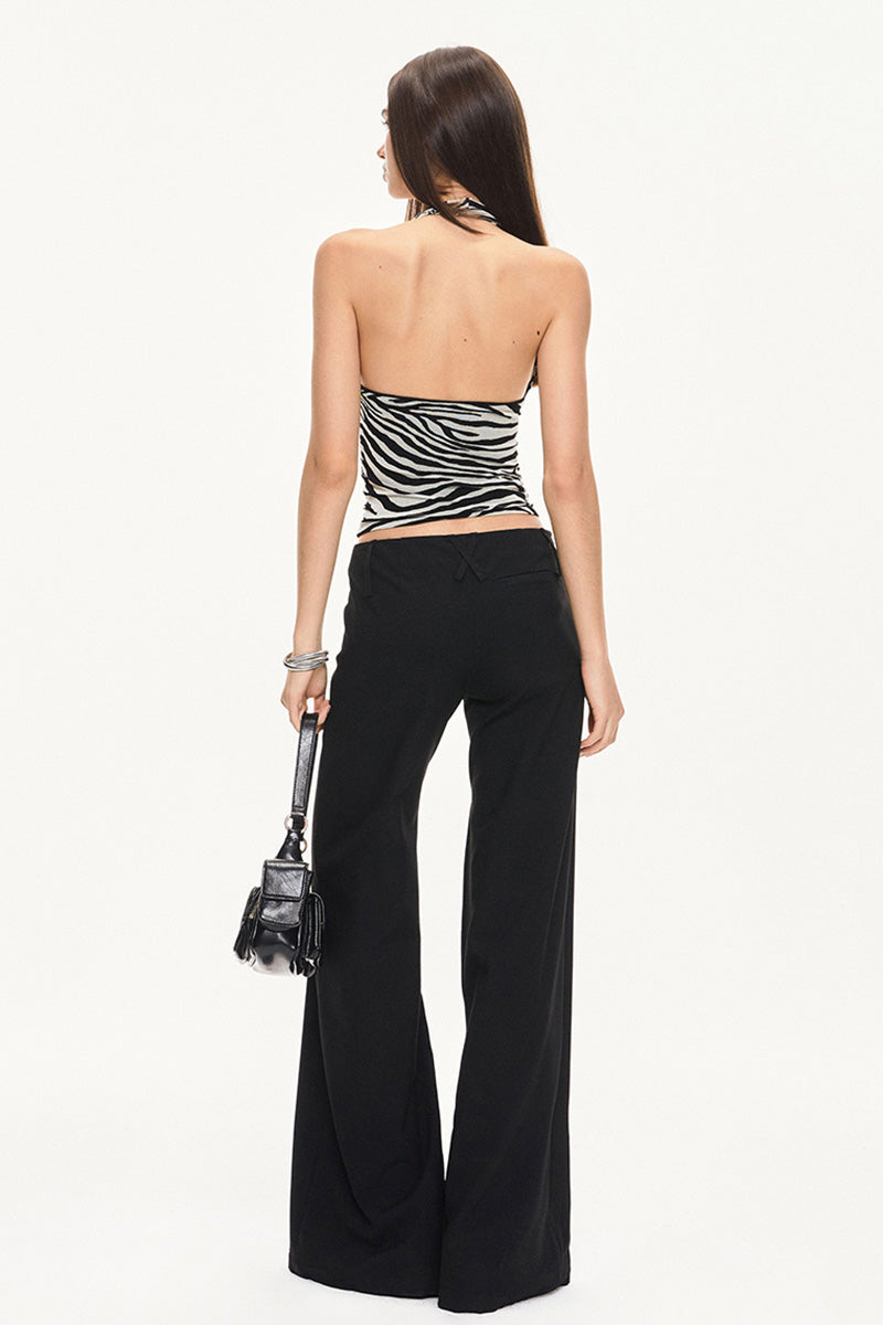 Zebra Print Halter Neck Ruched Top
