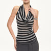 Striped Cowl Neck Halter Top