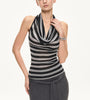 Striped Cowl Neck Halter Top