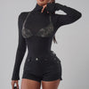Rhinestone Bra Detail Turtleneck Top