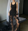 Sheer Lace Overlay Peplum Maxi Dress