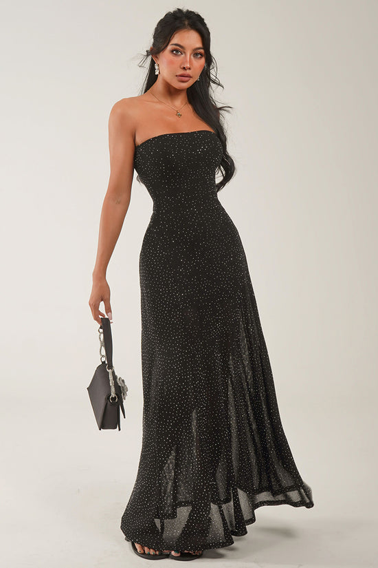 Strapless Maxi Dress with Glitter Detail
