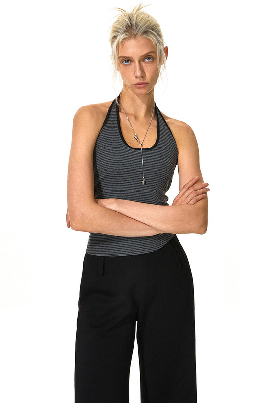 Striped Halter Neck Slim Tank Top