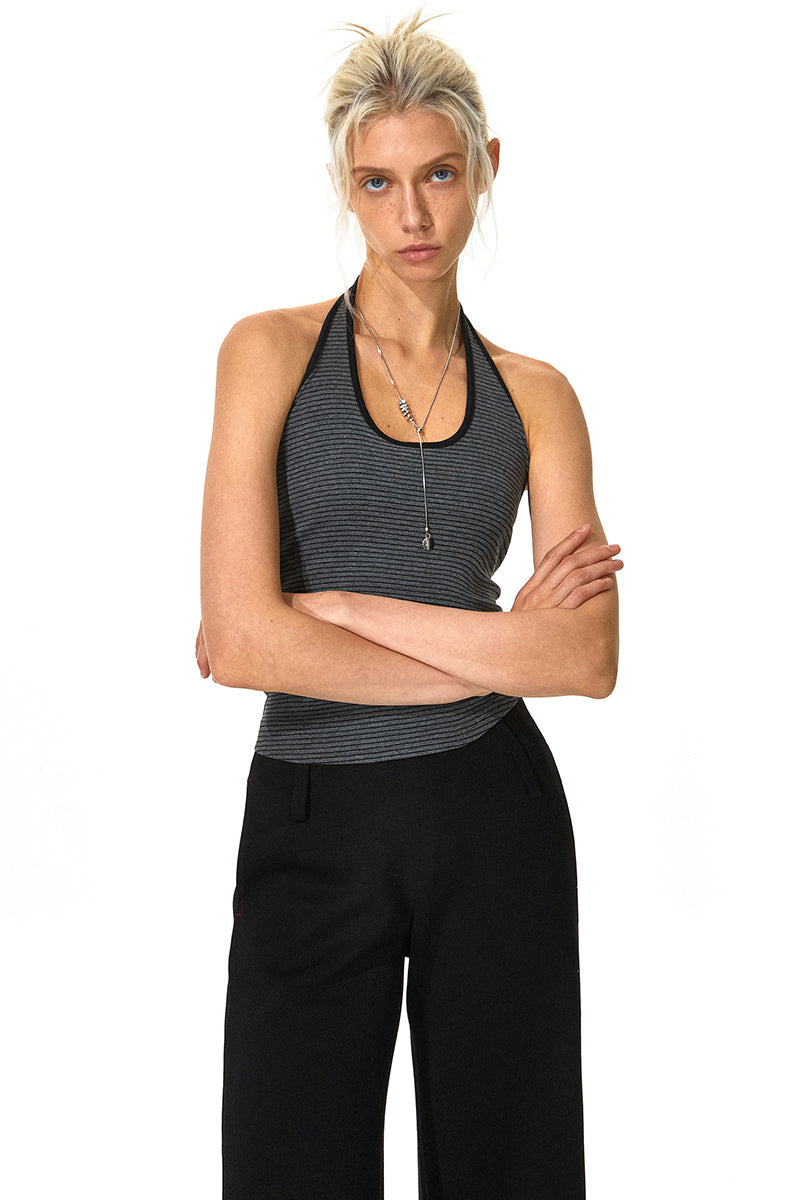 Striped Halter Neck Slim Tank Top