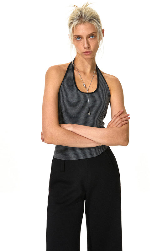 Striped Halter Neck Slim Tank Top