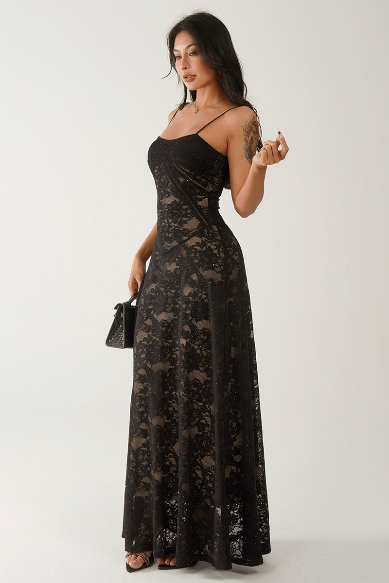 Spaghetti Strap Lace Maxi Dress
