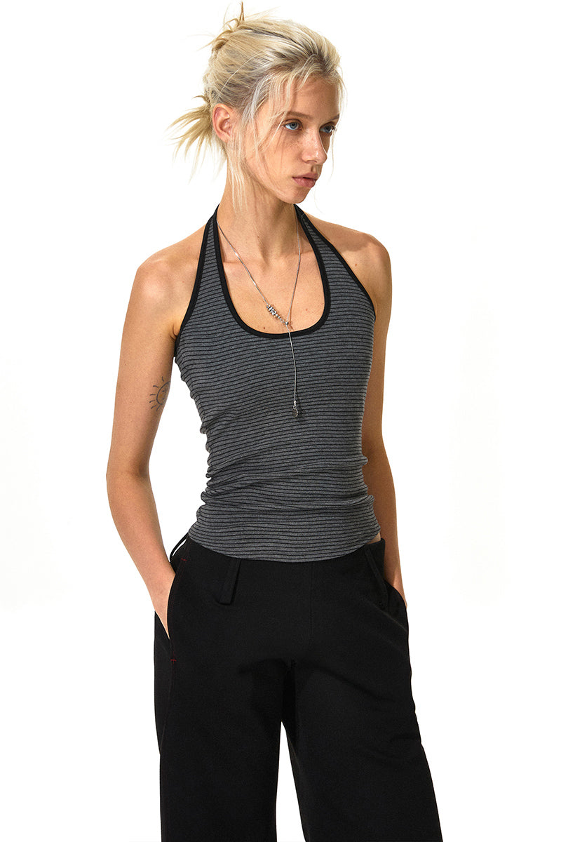 Striped Halter Neck Slim Tank Top