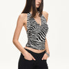 Zebra Print Halter Neck Ruched Top