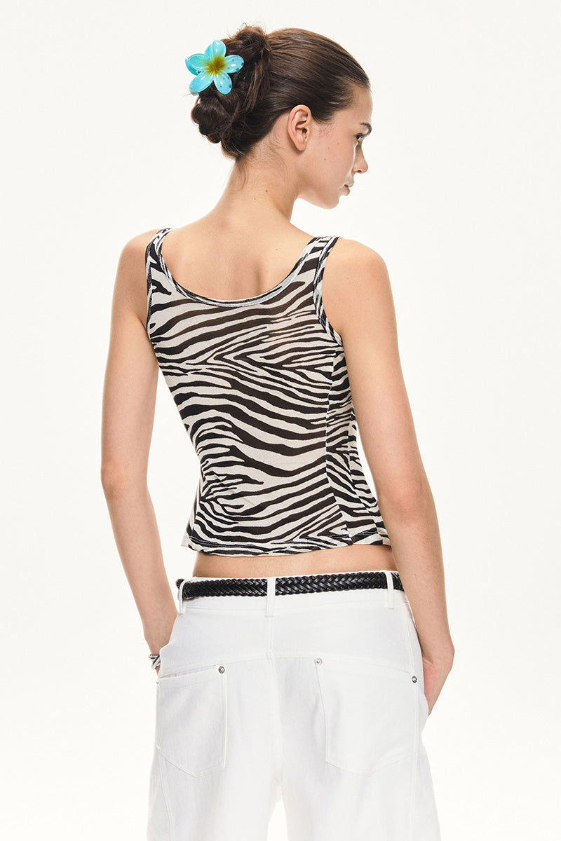 Zebra Print Scoop Neck Tank Top