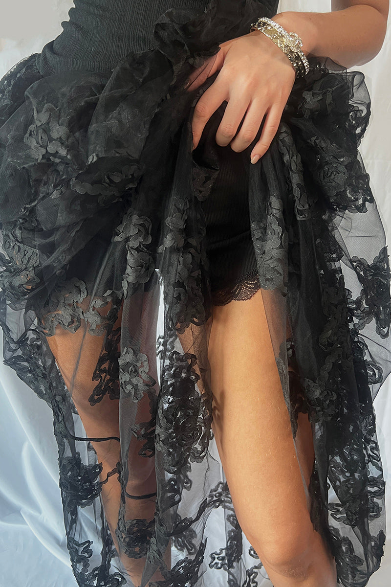 Sheer Lace Overlay Peplum Maxi Dress