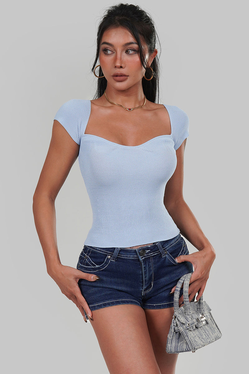 Sweetheart Neck Ribbed Knit Top
