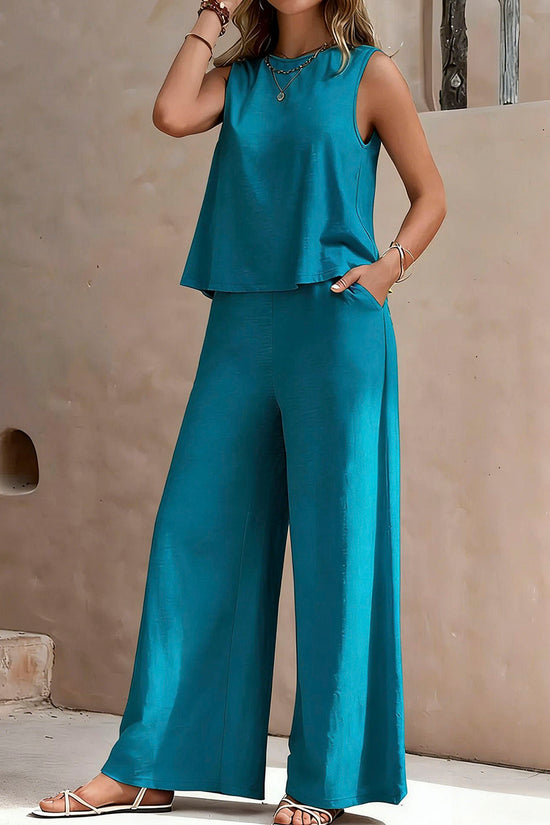 Sleeveless Wide-Leg Pants Set