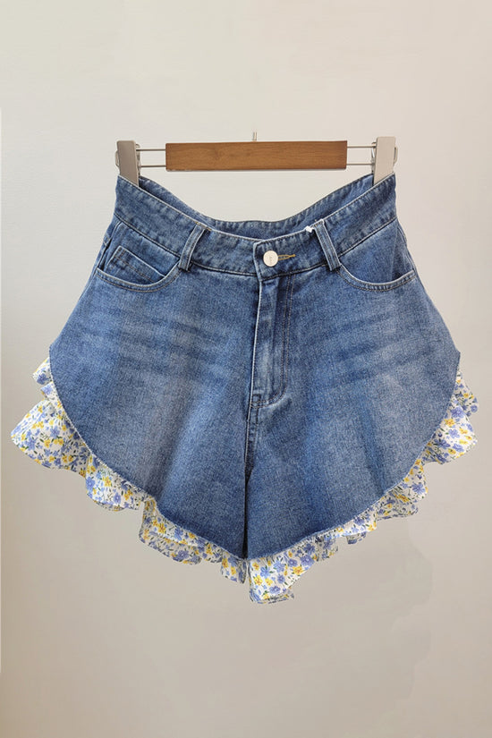Floral Trim Denim Shorts