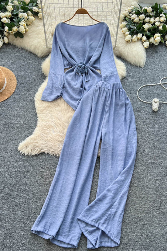 Elegant Knot Top and Wide-Leg Pants Set