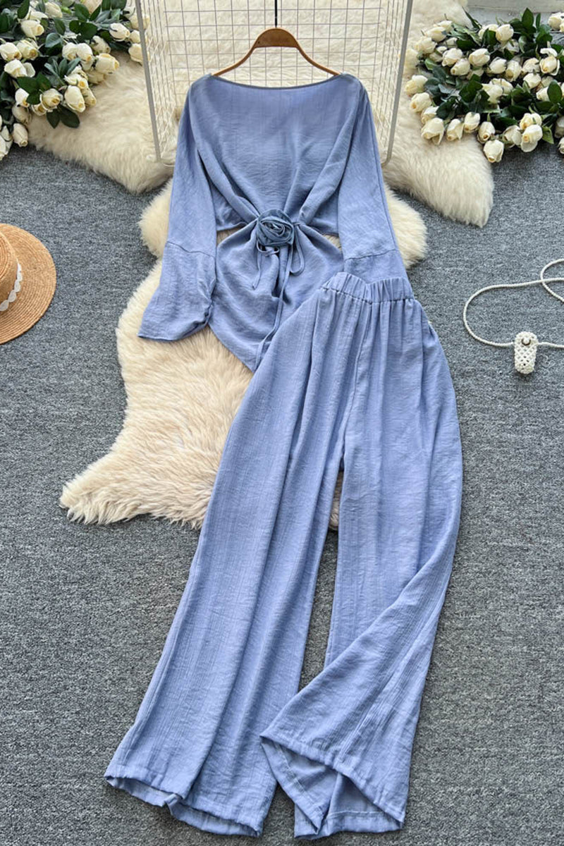 Elegant Knot Top and Wide-Leg Pants Set