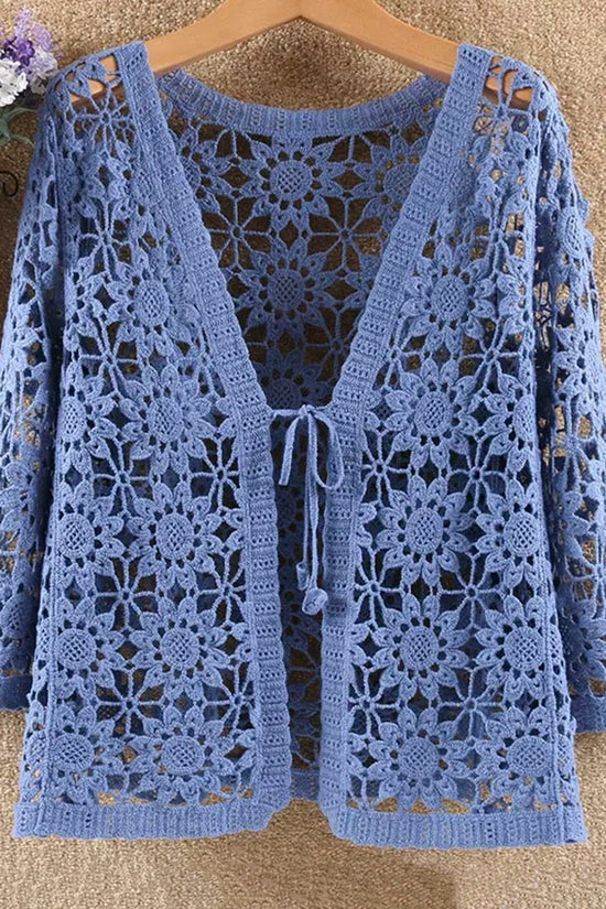 Floral Crochet Open-Front Cardigan