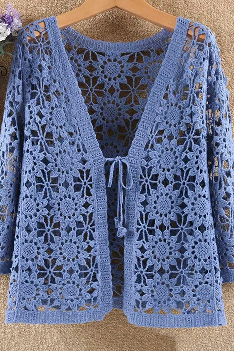 Floral Crochet Open-Front Cardigan