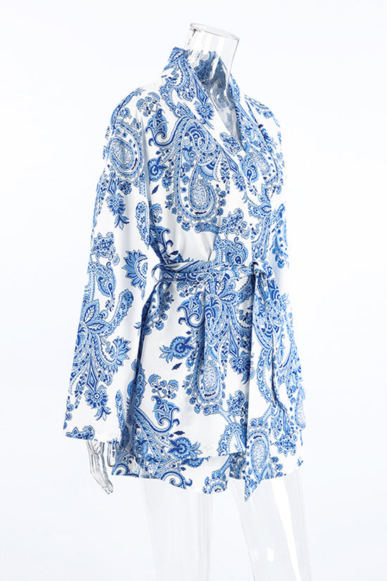 Elegant Print Pajama Set with Belt