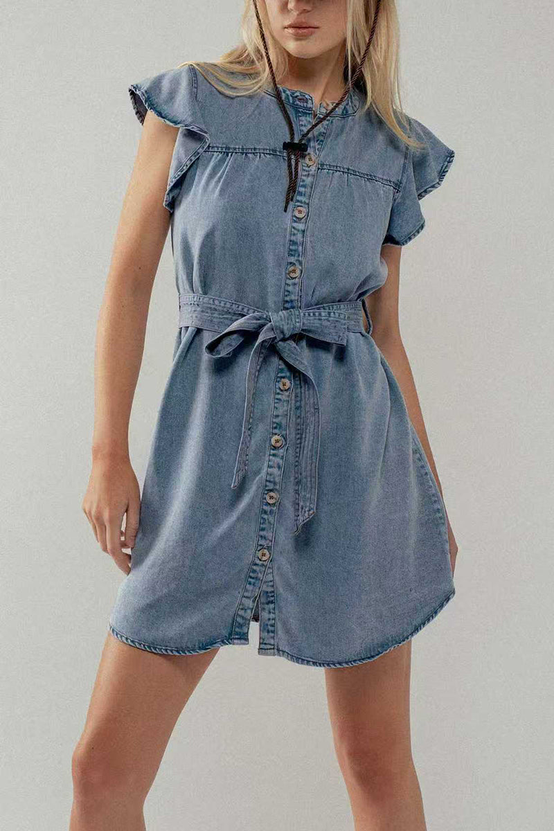 Ruffled Button-Up Denim Dress