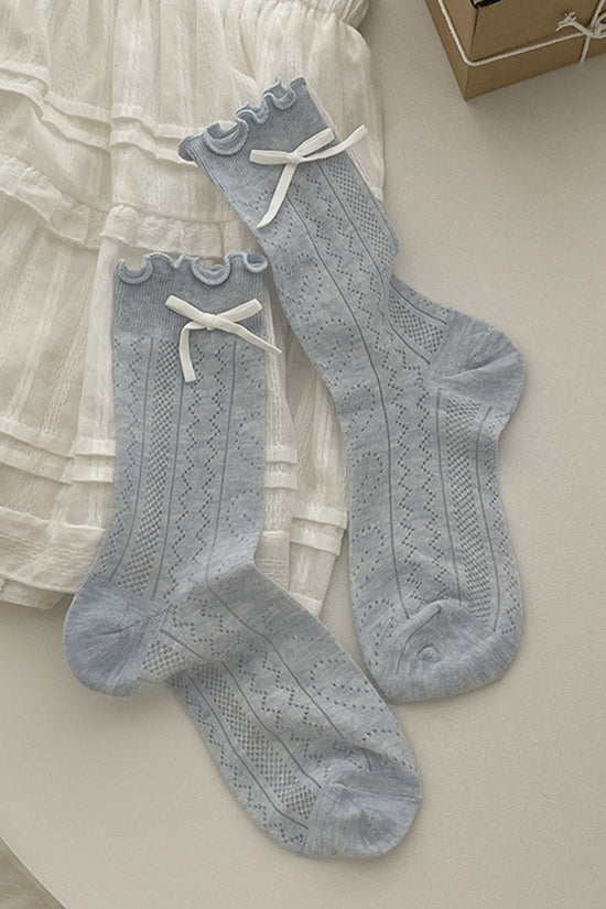 Bow Accent Ruffled Knee-High Socks