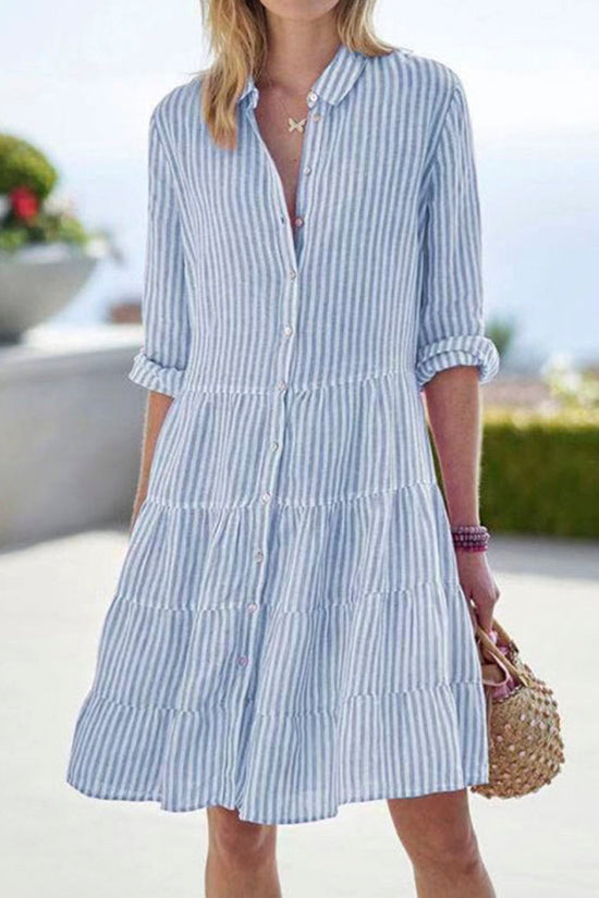 Striped Button-Down Casual Dress