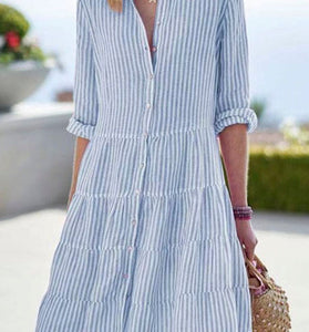 Striped Button-Down Casual Dress