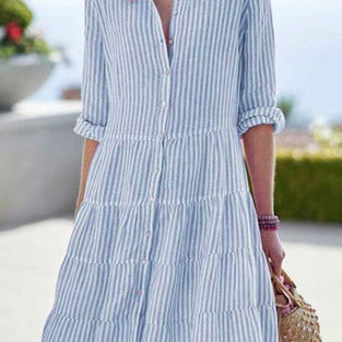 Striped Button-Down Casual Dress
