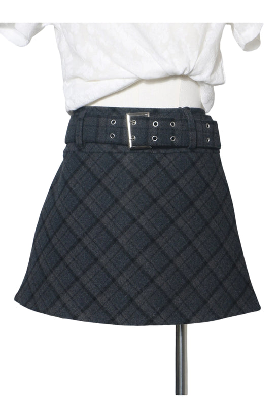 Plaid Buckle Detail A-Line Mini Skirt