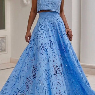 Cutout Halter Skirt Set