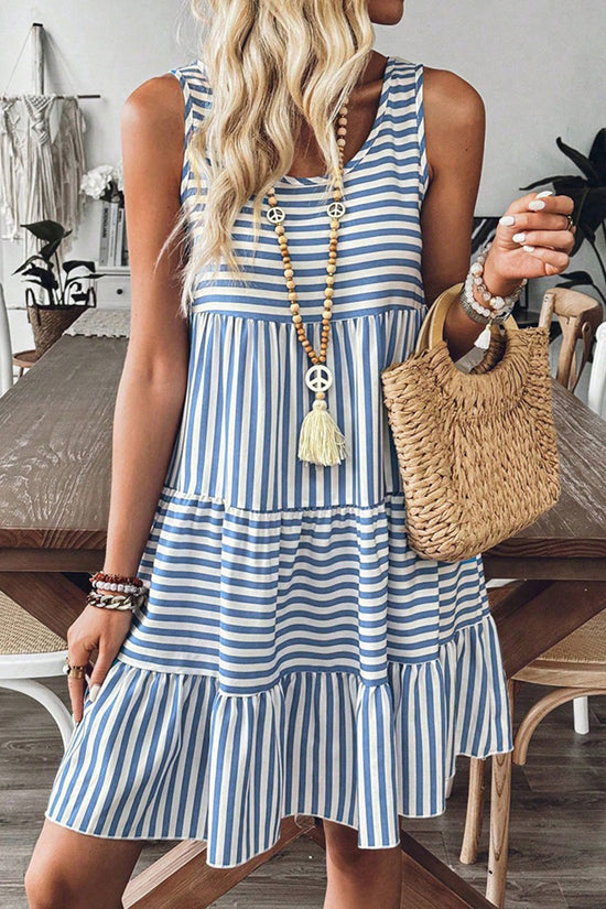Striped Sleeveless Tiered Casual Dress