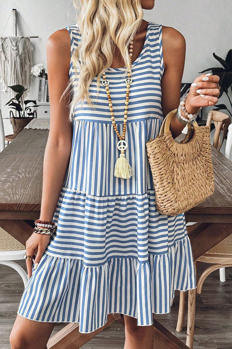 Striped Sleeveless Tiered Casual Dress