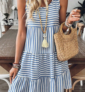 Striped Sleeveless Tiered Casual Dress