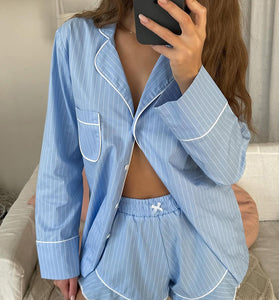 Striped Scallop Trim Loungewear Set
