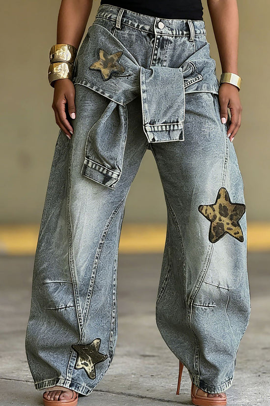 Star Patch Straight Leg Denim Jeans