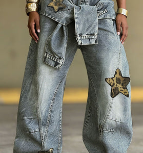 Star Patch Straight Leg Denim Jeans