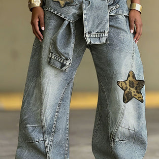 Star Patch Straight Leg Denim Jeans