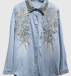 Embroidered Floral Collared Blouse