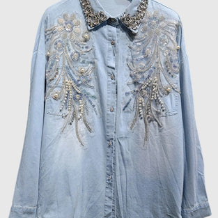 Embroidered Floral Collared Blouse