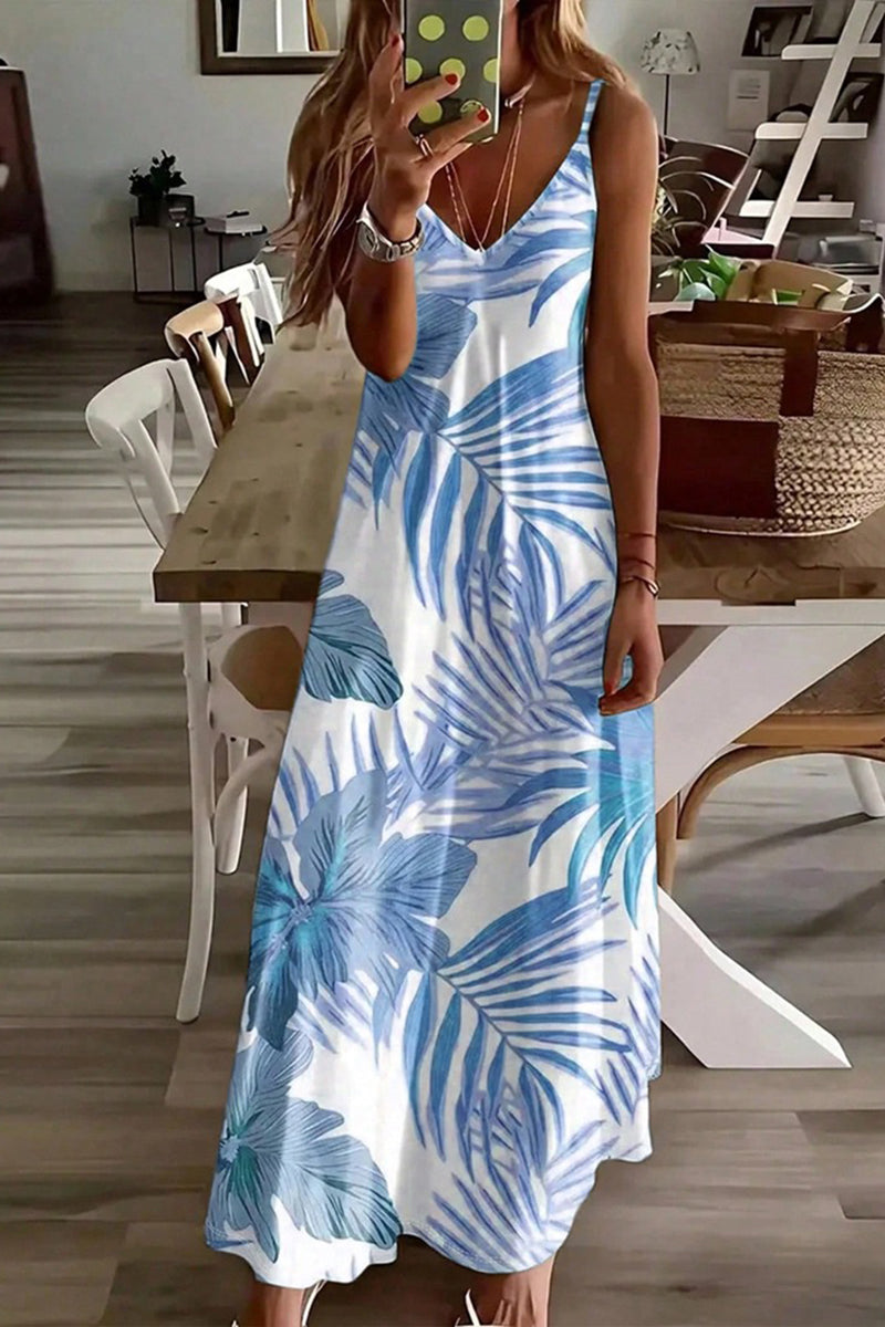Tropical Print Sleeveless Casual Maxi Dress