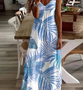 Tropical Print Sleeveless Casual Maxi Dress