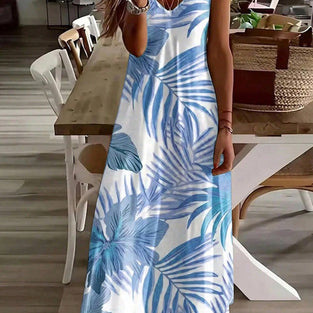 Tropical Print Sleeveless Casual Maxi Dress
