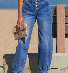 Button Front Tapered Jeans