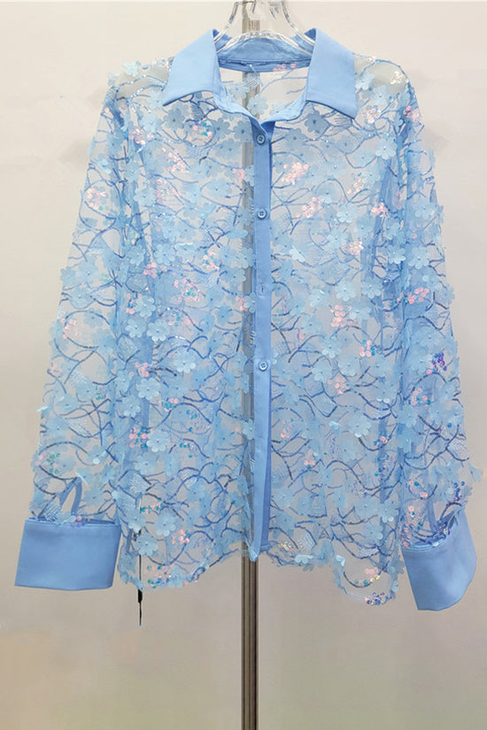Floral Sheer Button-Up Blouse