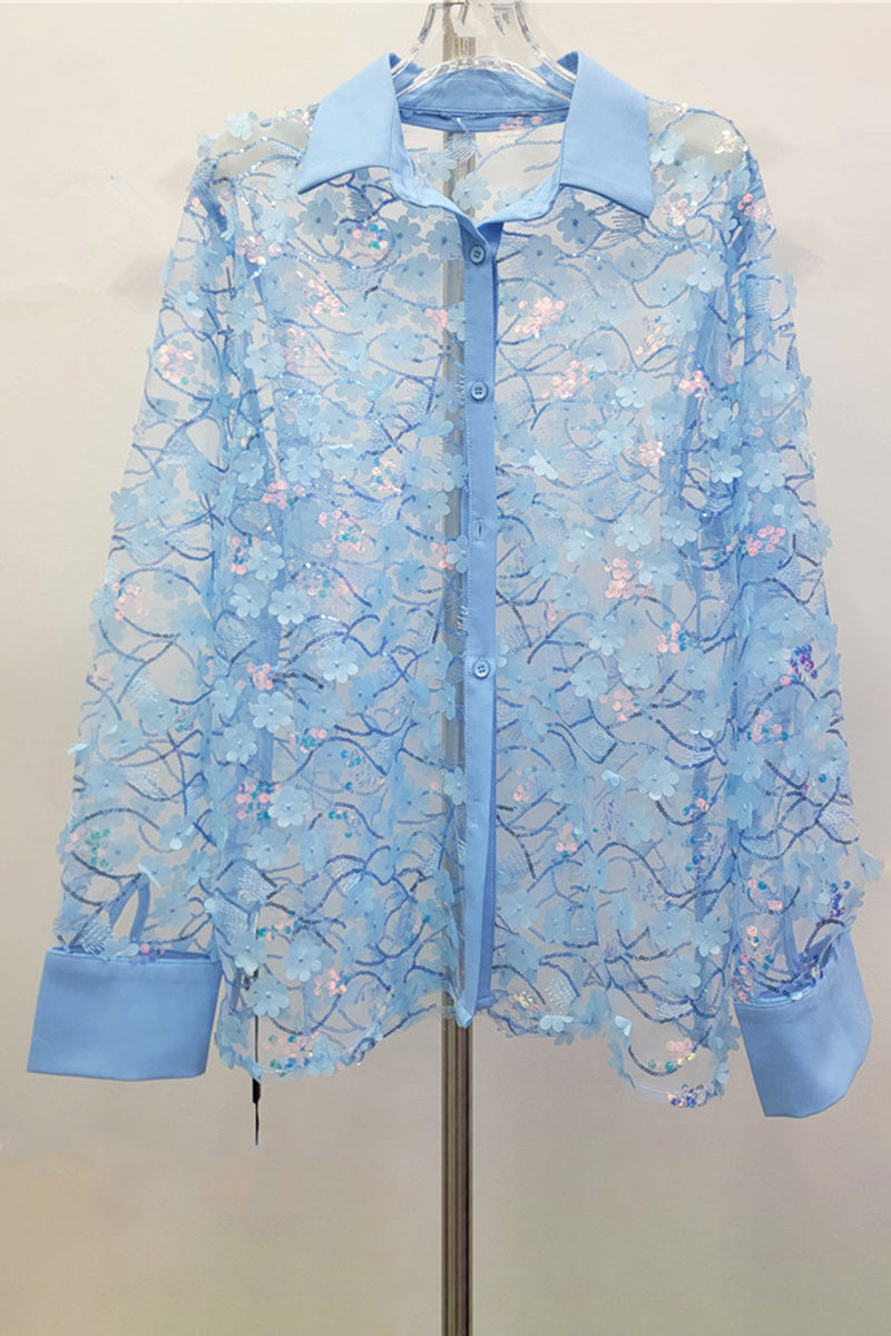 Floral Sheer Button-Up Blouse