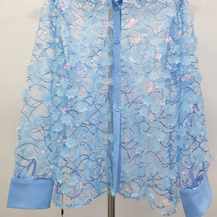 Floral Sheer Button-Up Blouse