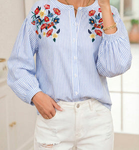 Striped Floral Button-Front Shirt