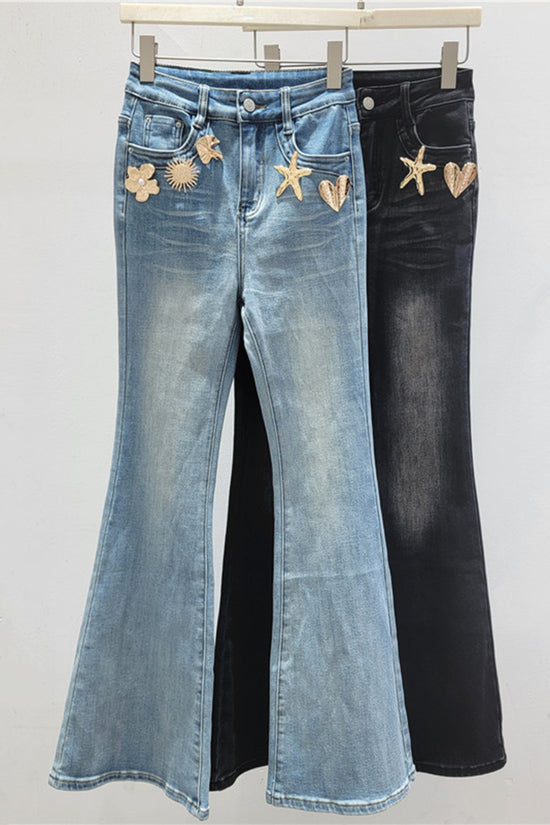Embellished Flare Leg Denim Jeans