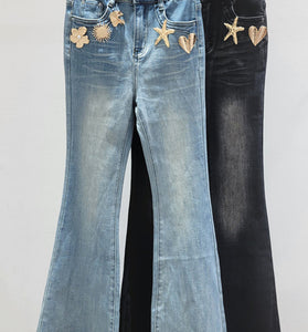 Embellished Flare Leg Denim Jeans